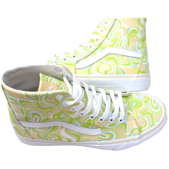Vans Women's Sk8-Hi Tapered Swirl Lime Green Cream Canvas Shoes Size 9.5 NIB - Picture 1 of 5